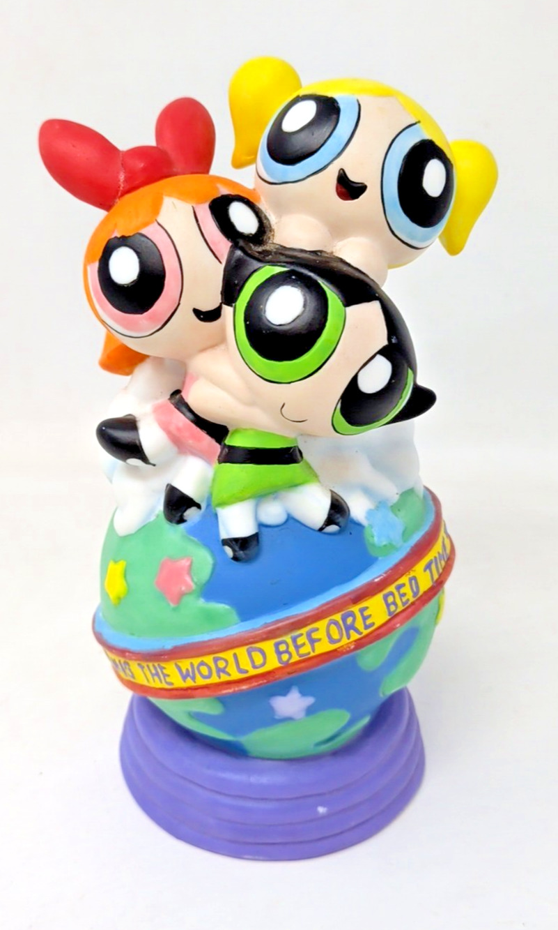 Vintage Powerpuff Girls 9"Ceramic Coin Bank "Saving the World Before Bedtime" CN